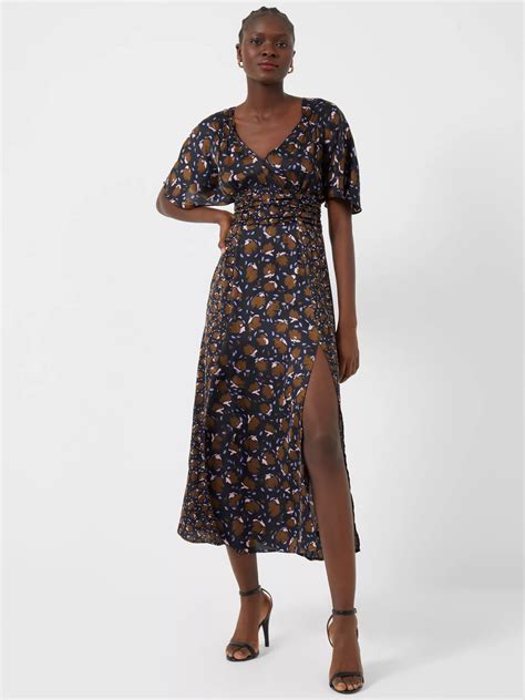 French Connection Ingrid Draped Slip Midi Dress, Black/Multi at John ...