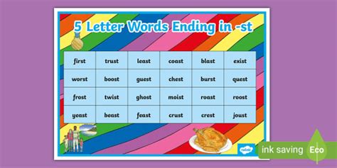5 Letter Words Ending in -st Word Mat (teacher made)