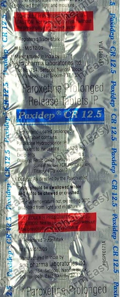 Paxidep Cr 12.5 MG Tablet (10): Uses, Side Effects, Price & Dosage ...