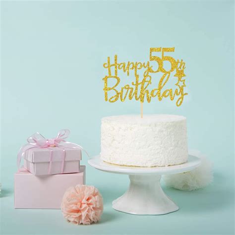 Buy Gold Glitter Happy 55th Birthday Cake Topper,Hello 55 ,Cheers to 55 ...