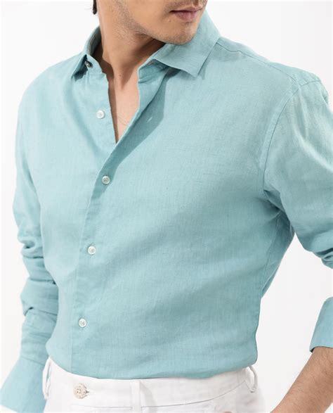 Rare Rabbit Men's Linex-1 Flouroscent Blue Linen Plain Regular Fit Ful