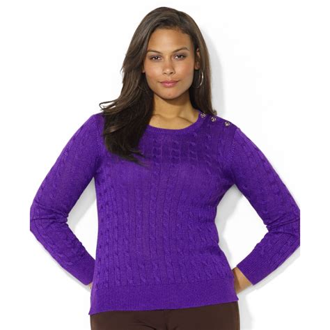Lyst - Lauren By Ralph Lauren Plus Size Cable Knit Button Detail ...