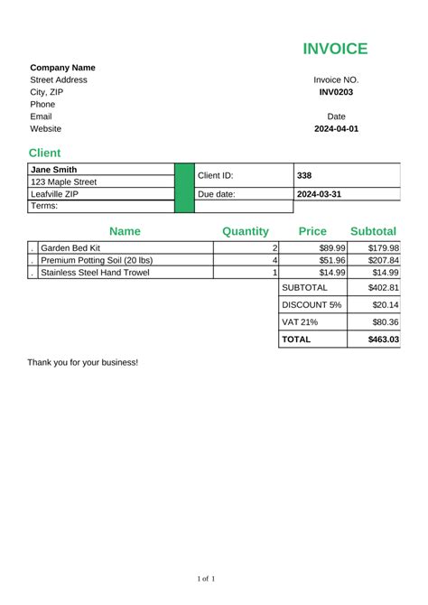 Image result for Invoice Field Example