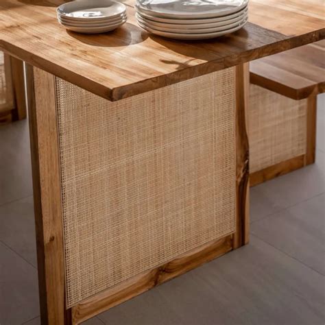 Nismaaya Derion 6 Seater Rattan Dining Table 2 Chairs With Bench ...