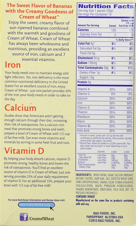 Whole Grain Cream Of Wheat Nutrition at Gail Gaskell blog