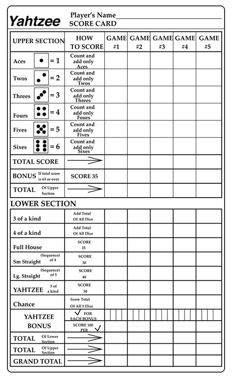 Yahtzee Score Sheets - 10 Free PDF Printables | Printablee