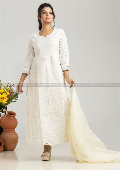 White Chikankari Kurti Set – Monamaar