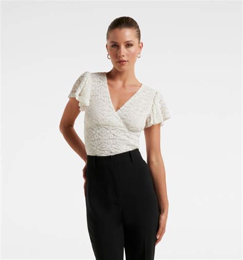 Buy Claude Lace Flutter Sleeve Top - Forever New