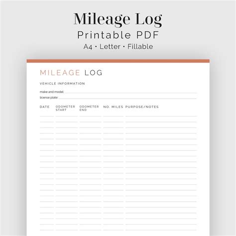 Buy Mileage Log Fillable Printable PDF Household Management Online in ...