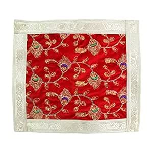 Buy Shoppersduniya Red Velvet Designer Aasan for Puja Cloth Mat Mandir ...