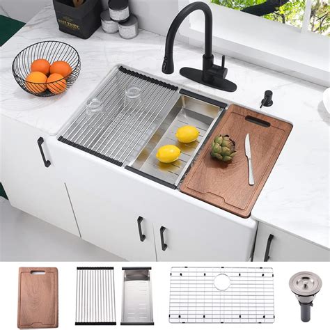 Buy 33 Inch Fireclay Farmhouse Sink White Kitchen Sink Workstation ...