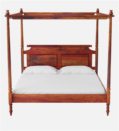 Harleston Solid Wood King Size Poster Bed In Honey Oak Finish – Crafted ...