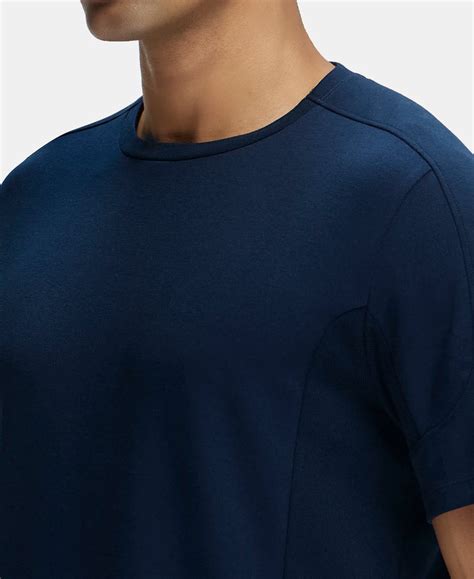 Buy Super Combed Cotton Blend Solid Round Neck Half Sleeve T-Shirt with ...