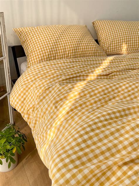 Yellow Plaid Duvet Cover Set