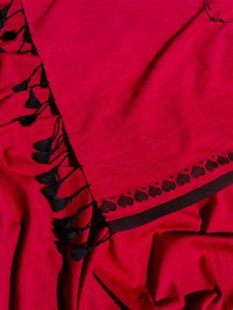 Handloom Cotton Red Saree With Black Border|Behekta Dil|Suta