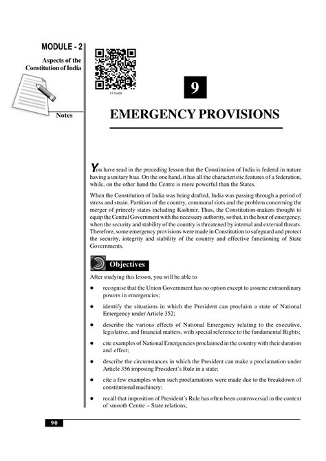 Emergency Provisions - MODULE - 2 Notes Political Science Aspects of ...