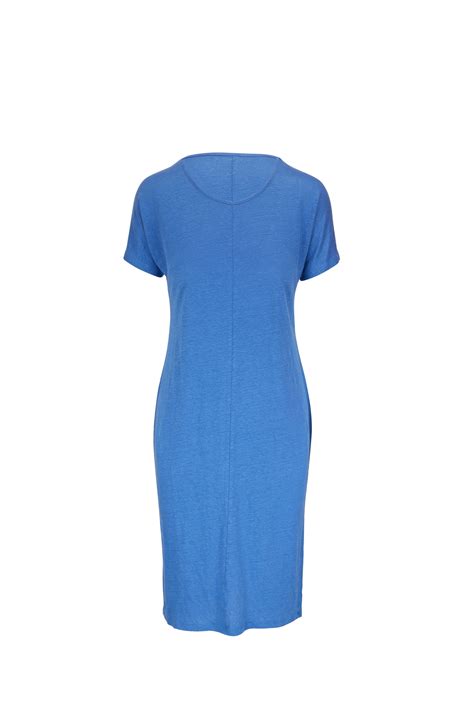 Majestic - Ocean Blue Stretch Linen T-Shirt Dress