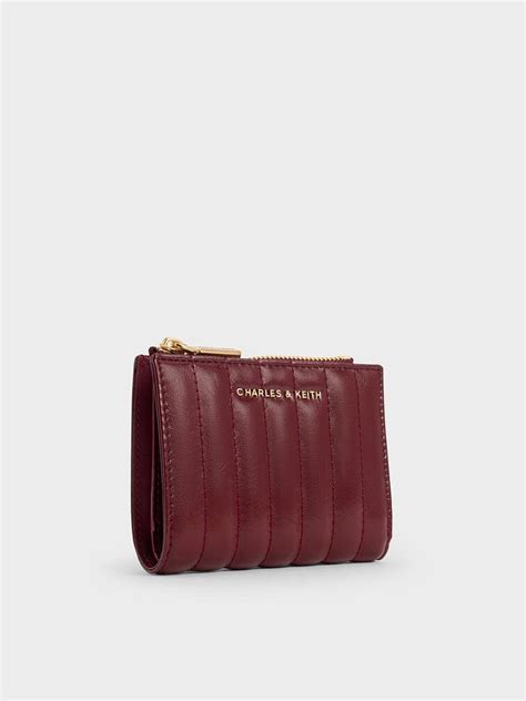 Burgundy Donna Crinkle-Effect Panelled Top-Zip Wallet - CHARLES & KEITH IN