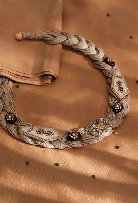 German Silver Jute Mehroon And Golden Necklace – TJORI