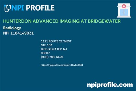 HUNTERDON ADVANCED IMAGING AT BRIDGEWATER - NPI 1184149031 - Clinic ...