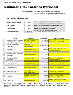 Fillable Online Contracting Tax Factoring Worksheet No Landdoc - azdor ...