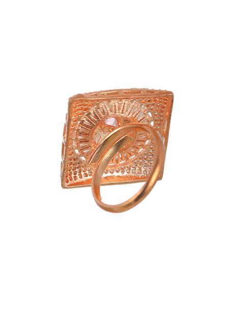 Priyaasi Pink Floral Block AD Rose Gold-Plated Ring