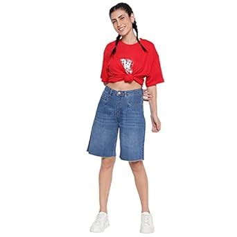 Buy Belliskey Women's Mid Blue High Rise Straight Leg Loose Denim ...