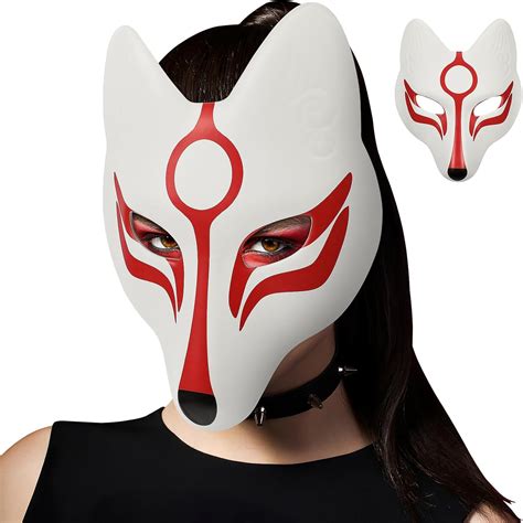 Kabuki Fox Mask Red Kawaii Kabuki Kitsune Mask Traditional Japanese