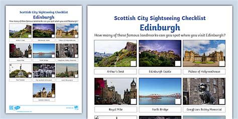 Scottish City Sightseeing Edinburgh Checklist Activity Sheet