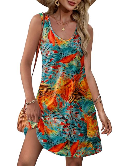 Qaspx Summer Dresses for Women Beach Sundresses Sleeveless Swimsuit ...