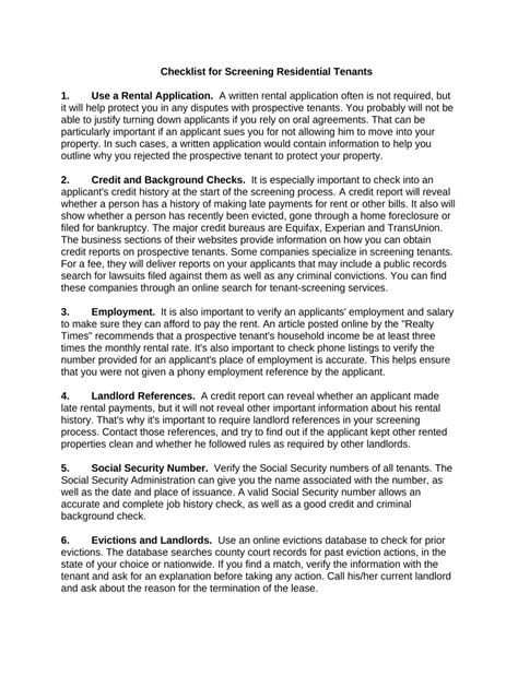 Residential Tenant Screening Checklist - Blank Fillable Template | Fill ...