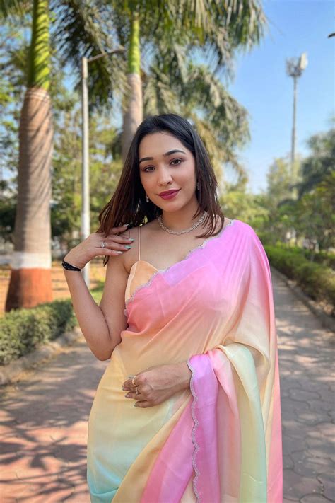 Ready To Wear Pastel Rainbow Satin Georgette Saree – Glamwiz India