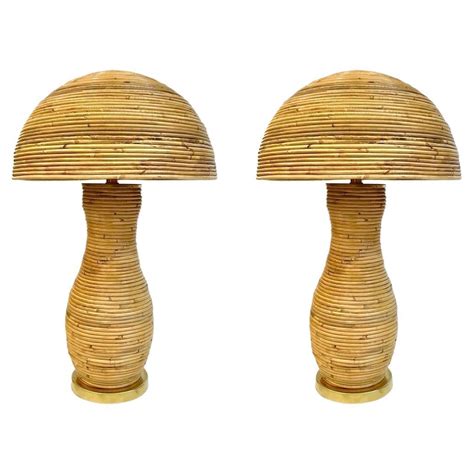 Italian Organic Modern Contemporary Brass and Rattan Mushroom Table ...