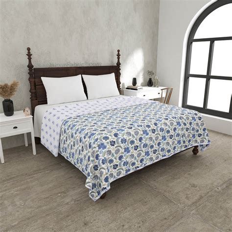 Blue Blossomy Pure Cotton Double Bed Dohar – JaipurFabric®