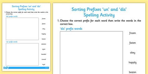 'Un-' and 'Dis-' Prefix Sorting Activity (teacher made)