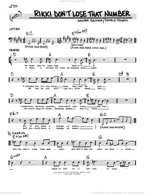 Rikki Don't Lose That Number sheet music (real book with lyrics)