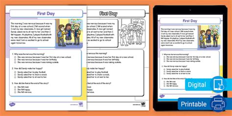 Reading Passage Comprehension Activity for ELL: First Day of School