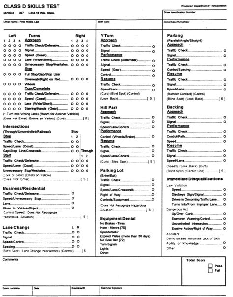 Image result for DMV Driving Test Score Sheet