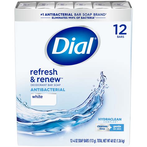 Dial Antibacterial Bar Soap, Refresh & Renew, White, 4 oz, 12 Bars ...