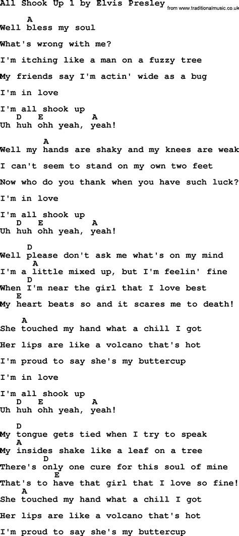 All Shook Up 1, by Elvis Presley - lyrics and chords