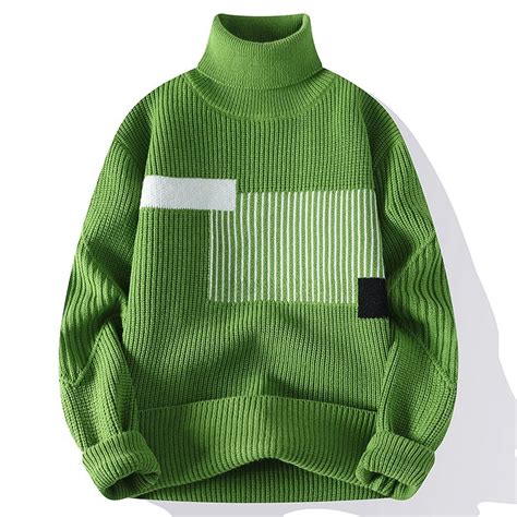 Autumn Winter Fashion Turtleneck Sweater Men Patchwork Knit Pullovers ...