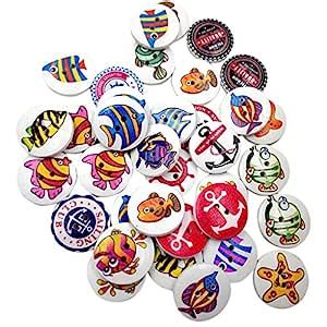 Generic Pack of 50 Assorted Ocean Series Pattern Wooden Buttons for ...