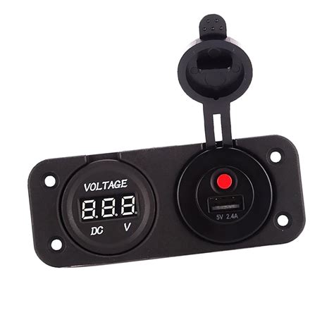 Rare 2 Hole Panel Car Boat USB Charger Blue LED Digital Voltmeter Meter ...