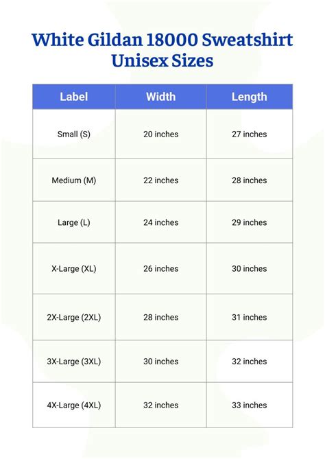 Free Gildan Size Chart Templates, Editable and Printable