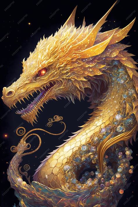 Premium Photo | Close up of a golden dragon on a black background ...