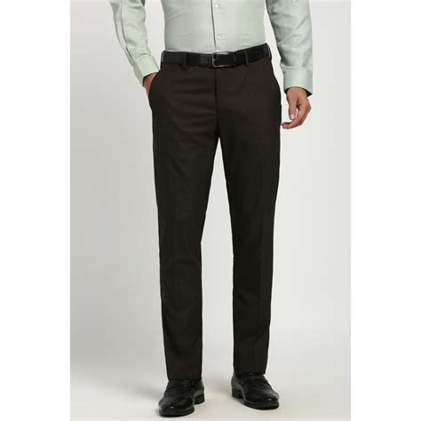 Buy Peter England Men Brown Textured Formal Trousers Online