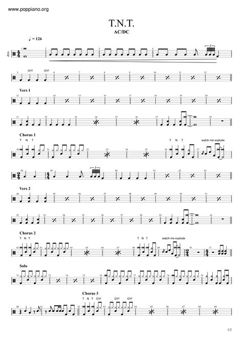 AC/DC-TNT Drum Tab pdf, - Free Score Download ★