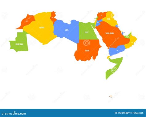 Arab World States. Political Map of 22 Arabic-speaking Countries of the Arab League Stock Vector ...