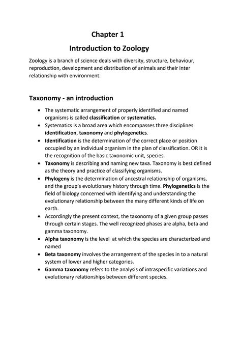 SOLUTION: Zoology chapter 1 introduction to zoology points - Studypool