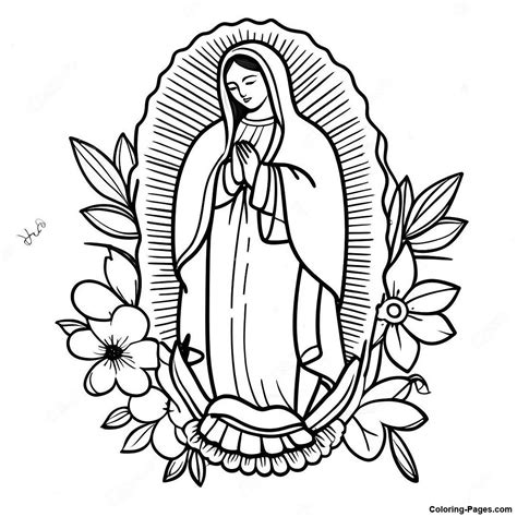 Our Lady Of Guadalupe With Flowers Coloring Page | Coloring-Pages.com